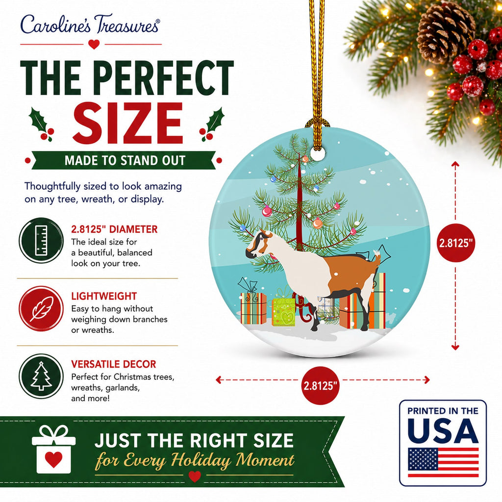 Alpine Goat Christmas Ceramic Ornament Christmas Tree Hanging Decorations for Home Christmas Holiday, Party, Gift, 3 in, Multicolor