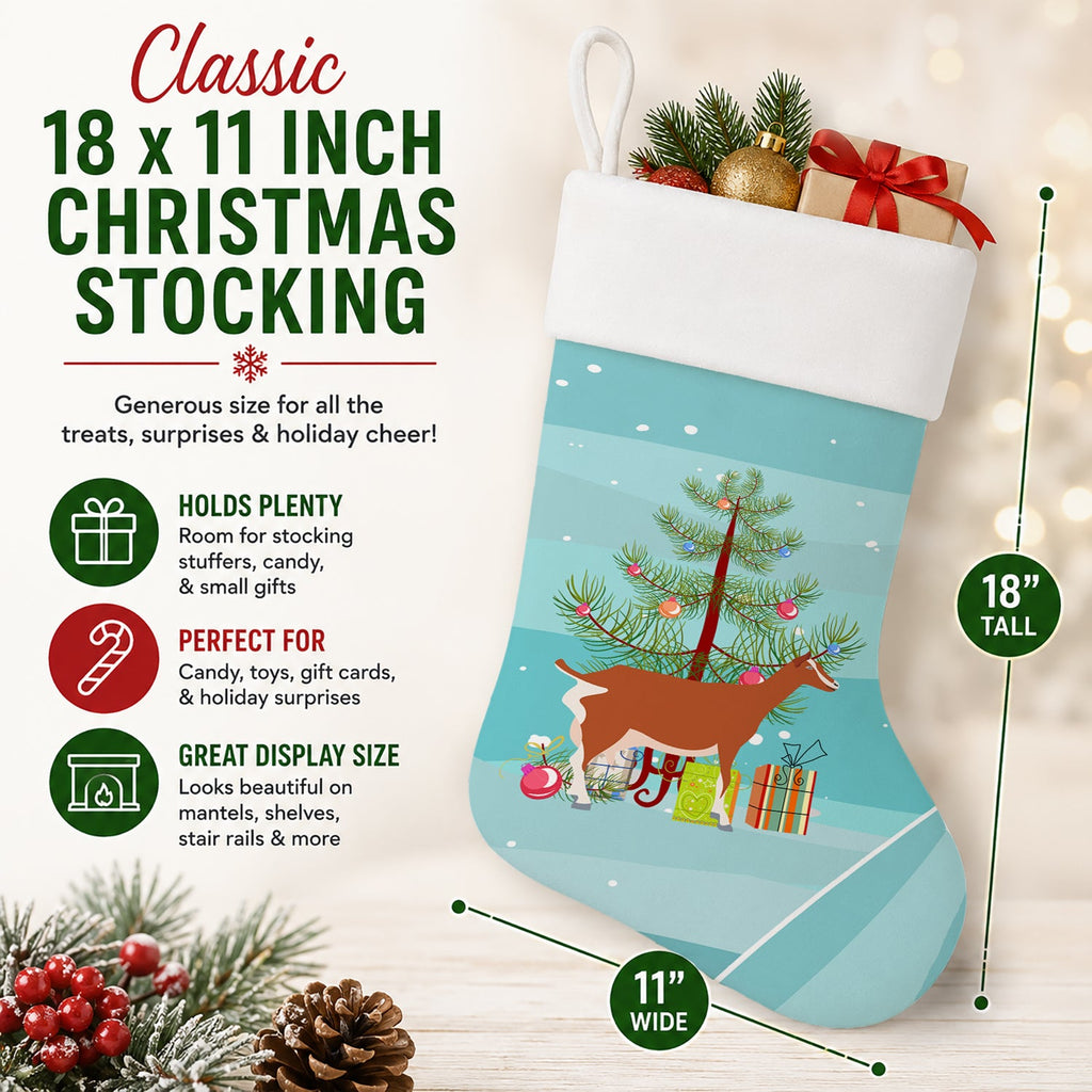 Toggenburger Goat Christmas Holiday Stocking Double-Sided Print, Polyester Suede,11x18, Made in USA