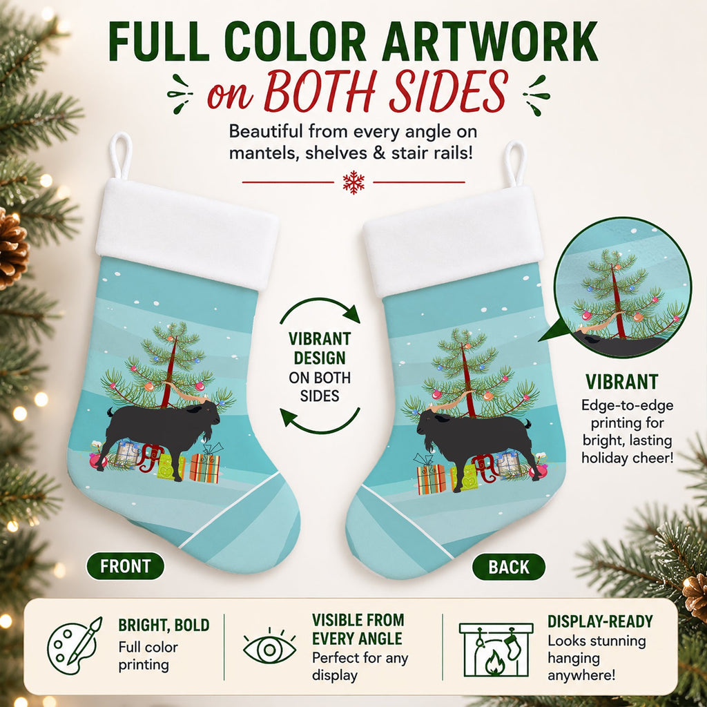 Verata Goat Christmas Holiday Stocking Double-Sided Print, Polyester Suede,11x18, Made in USA