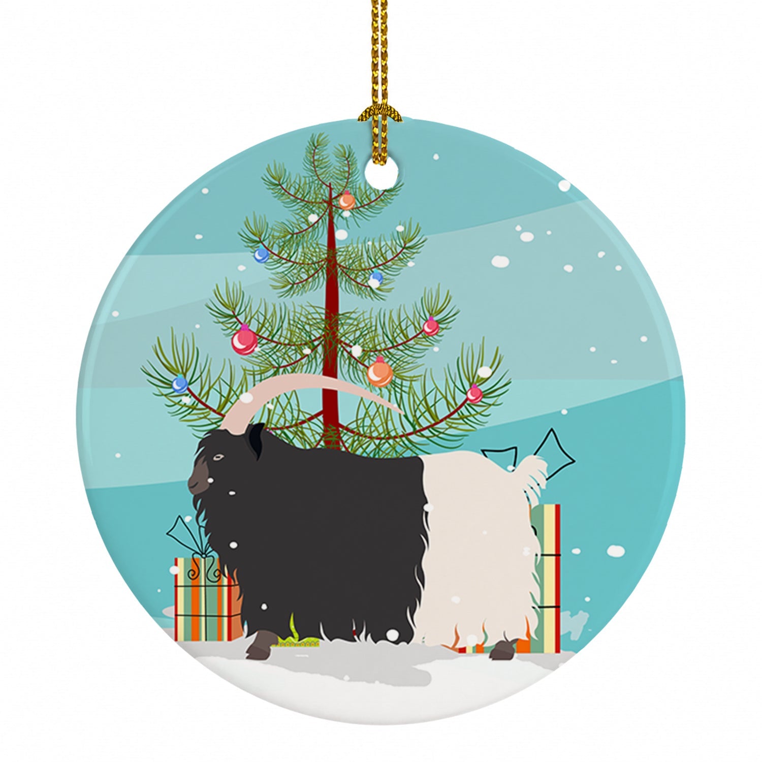Welsh Black-Necked Goat Christmas Ceramic Ornament Christmas Tree Hanging Decorations for Home Christmas Holiday, Party, Gift, 3 in, Multicolor
