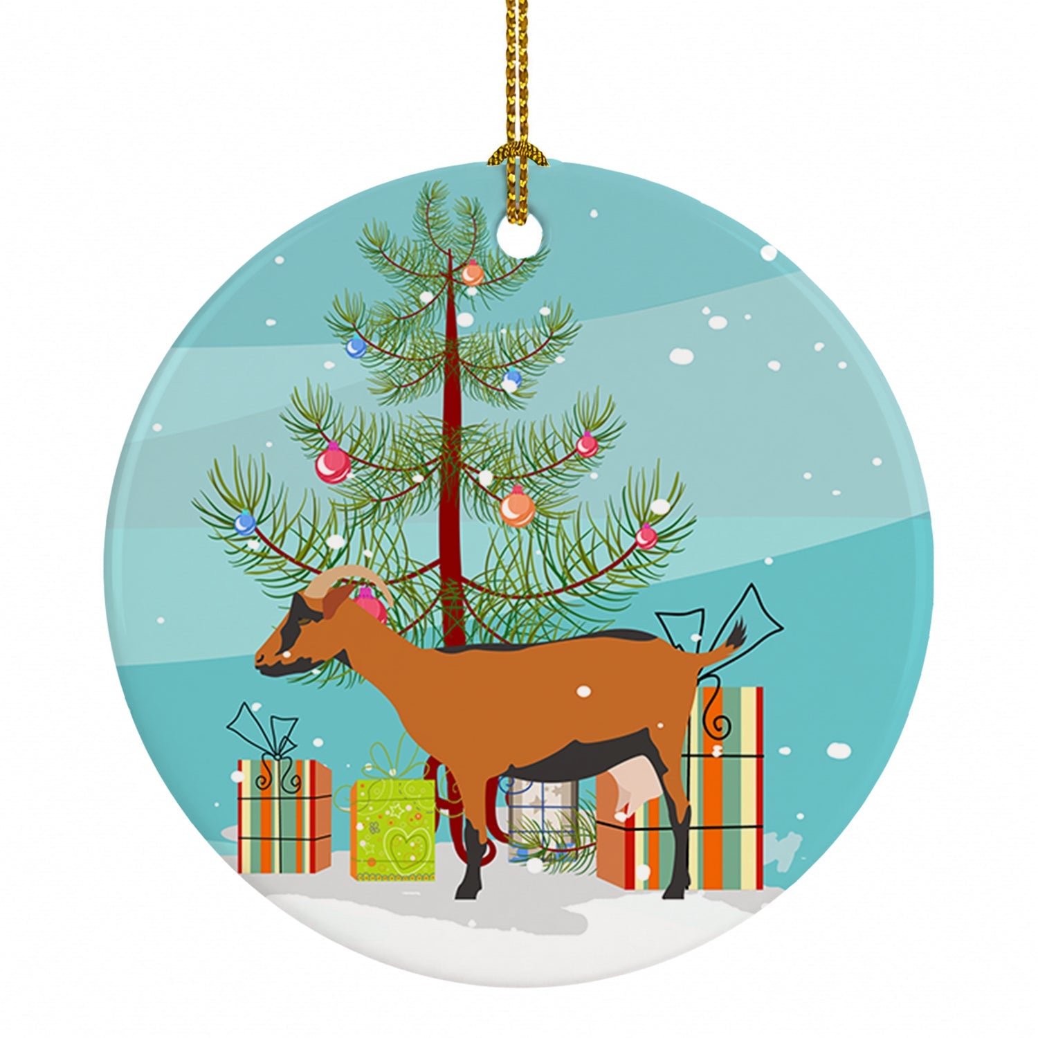 Oberhasli Goat Christmas Ceramic Ornament Christmas Tree Hanging Decorations for Home Christmas Holiday, Party, Gift, 3 in, Multicolor