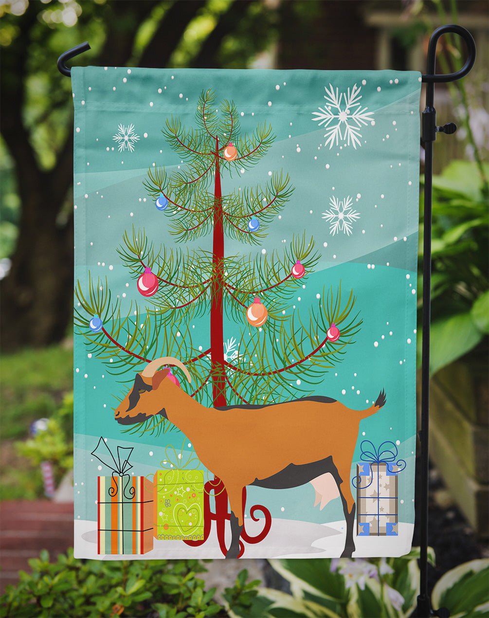 Oberhasli Goat Christmas Garden Flag Mailbox Decorative Yard Banner Outside Patio Artwork for Flower Beds, Garden Size, Multicolor