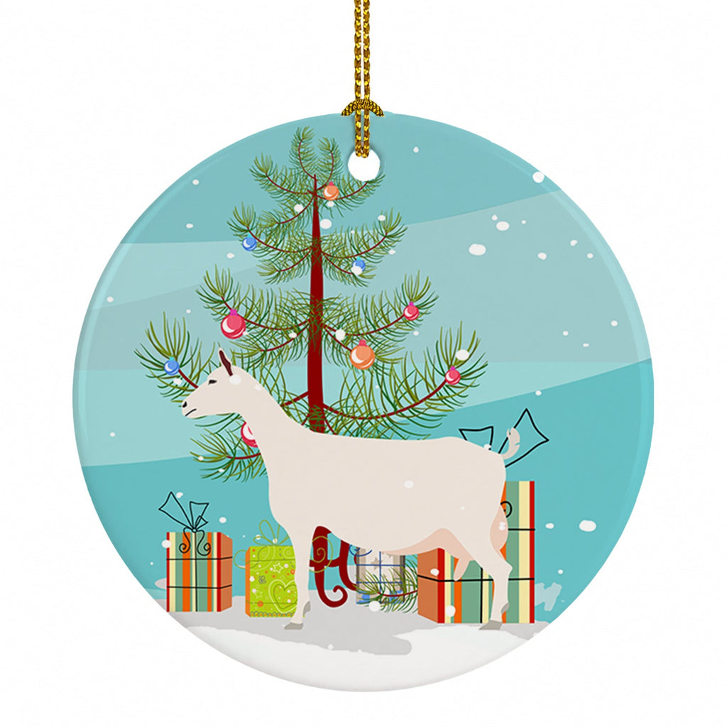 Saanen Goat Christmas Ceramic Ornament Christmas Tree Hanging Decorations for Home Christmas Holiday, Party, Gift, 3 in, Multicolor