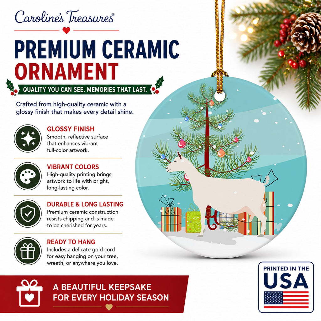 Saanen Goat Christmas Ceramic Ornament Christmas Tree Hanging Decorations for Home Christmas Holiday, Party, Gift, 3 in, Multicolor