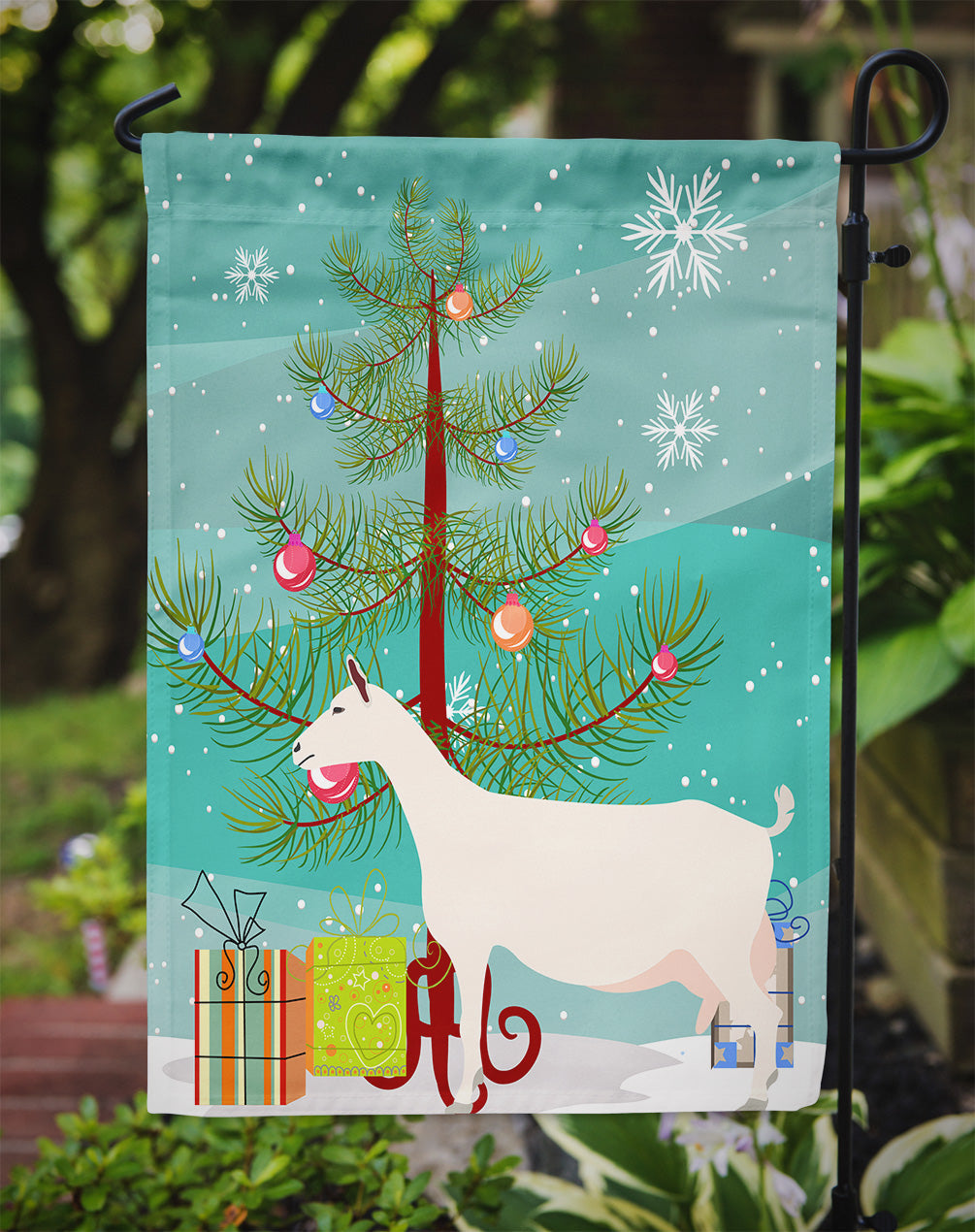 Saanen Goat Christmas Garden Flag Mailbox Decorative Yard Banner Outside Patio Artwork for Flower Beds, Garden Size, Multicolor