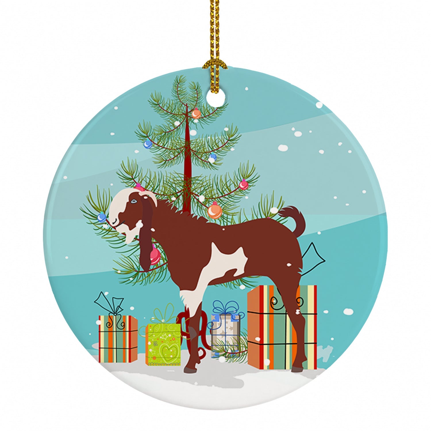 Jamnapari Goat Christmas Ceramic Ornament Christmas Tree Hanging Decorations for Home Christmas Holiday, Party, Gift, 3 in, Multicolor