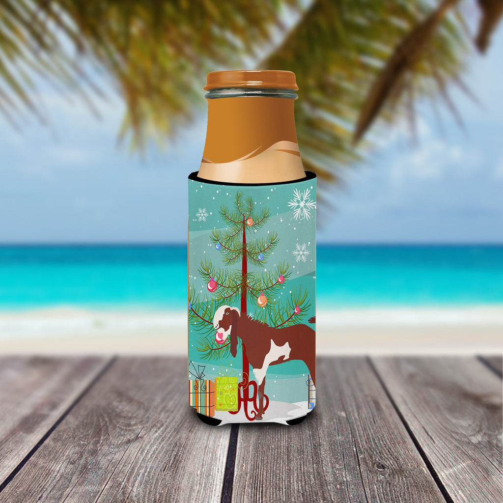 Jamnapari Goat Christmas Slim Can Hugger , Insulated Foam Hugger for 12 oz Slim Cans, Beer Bottles & Water Bottles, Printed in USA