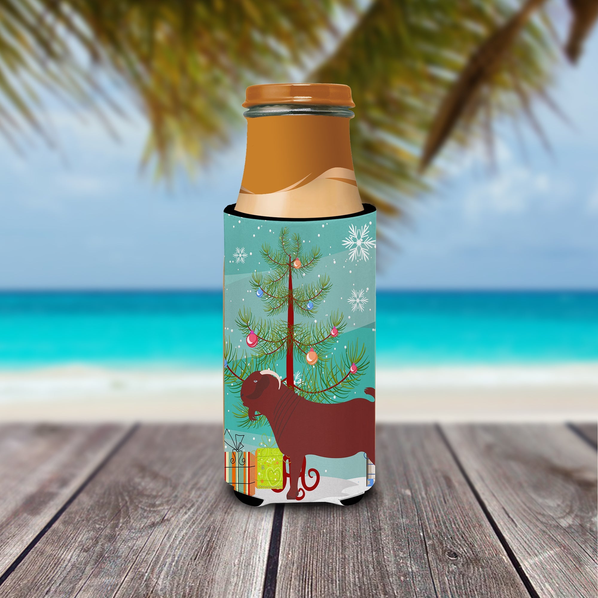 Kalahari Red Goat Christmas Slim Can Hugger , Insulated Foam Hugger for 12 oz Slim Cans, Beer Bottles & Water Bottles, Printed in USA