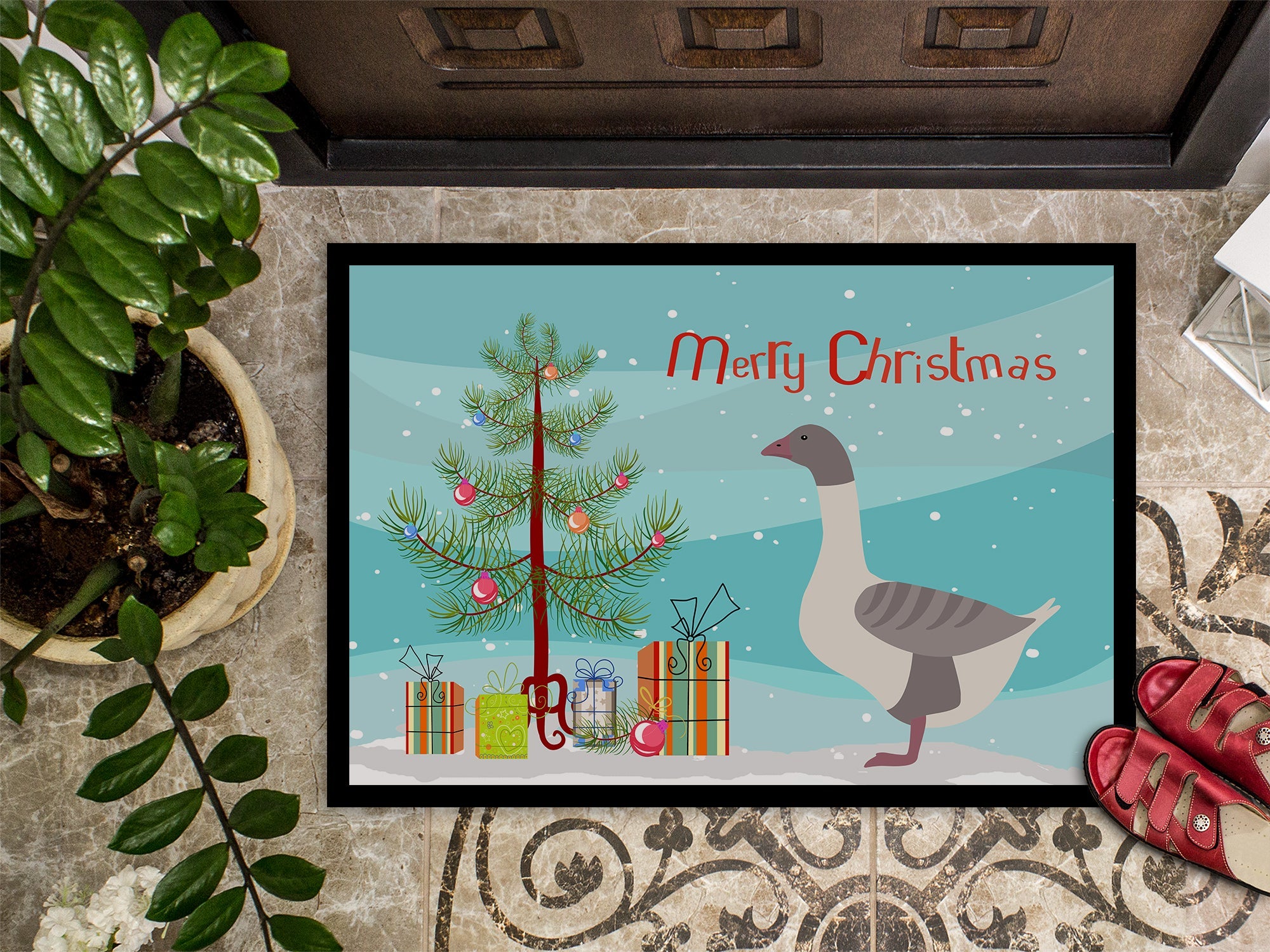 Buff Grey Back Goose Christmas Doormat Indoor Outdoor 18H X 27W Front Door Mat Rugs for Entryway, Non Slip Washable