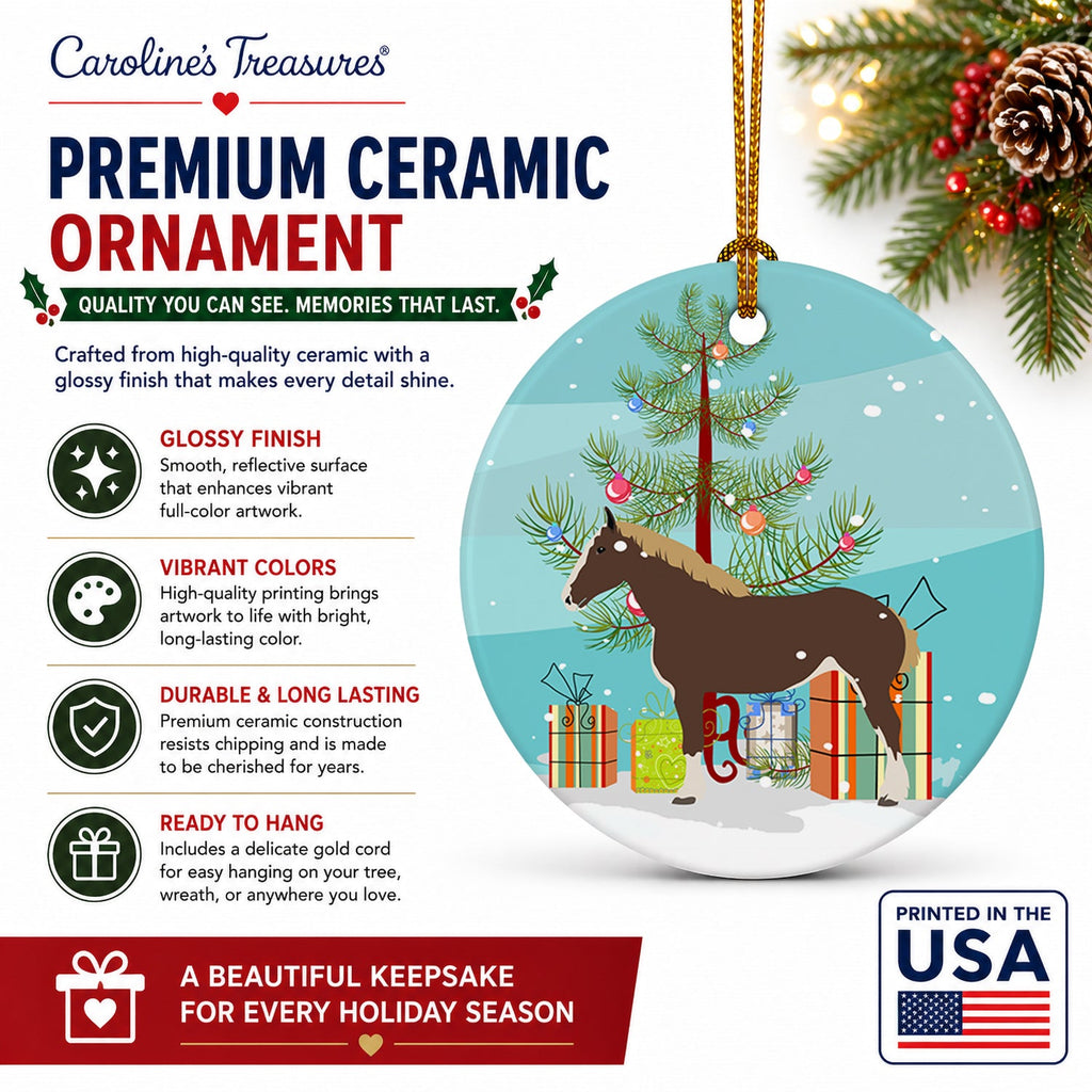 Percheron Horse Christmas Ceramic Ornament Christmas Tree Hanging Decorations for Home Christmas Holiday, Party, Gift, 3 in, Multicolor