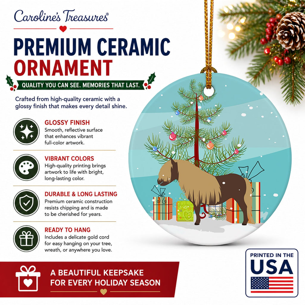 Shetland Pony Horse Christmas Ceramic Ornament Christmas Tree Hanging Decorations for Home Christmas Holiday, Party, Gift, 3 in, Multicolor