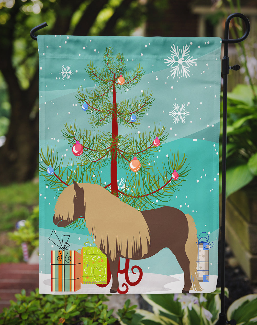 Shetland Pony Horse Christmas Garden Flag Mailbox Decorative Yard Banner Outside Patio Artwork for Flower Beds, Garden Size, Multicolor