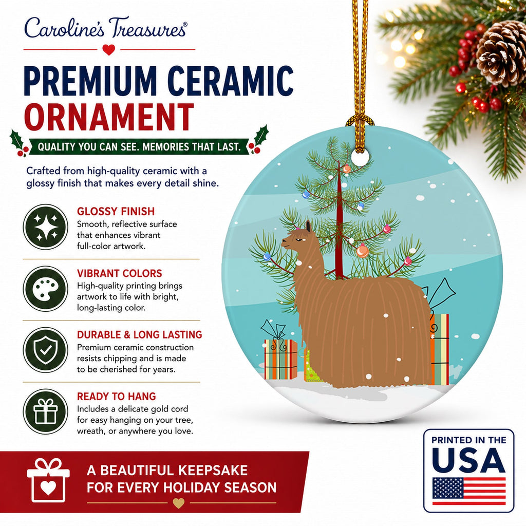 Alpaca Suri Christmas Ceramic Ornament Christmas Tree Hanging Decorations for Home Christmas Holiday, Party, Gift, 3 in, Multicolor
