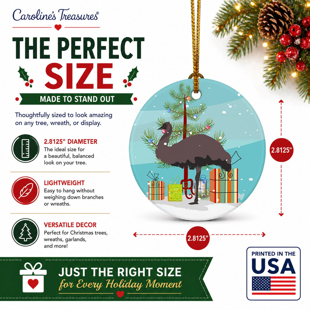 Emu Christmas Ceramic Ornament Christmas Tree Hanging Decorations for Home Christmas Holiday, Party, Gift, 3 in, Multicolor