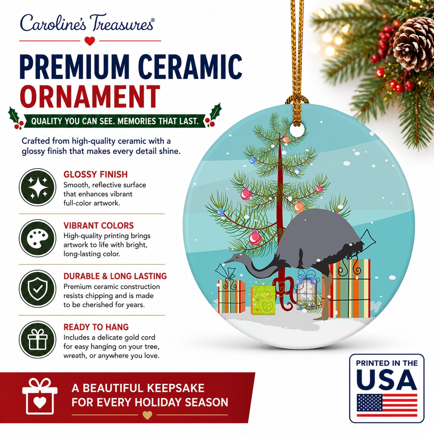 Rhea  Christmas Ceramic Ornament Christmas Tree Hanging Decorations for Home Christmas Holiday, Party, Gift, 3 in, Multicolor