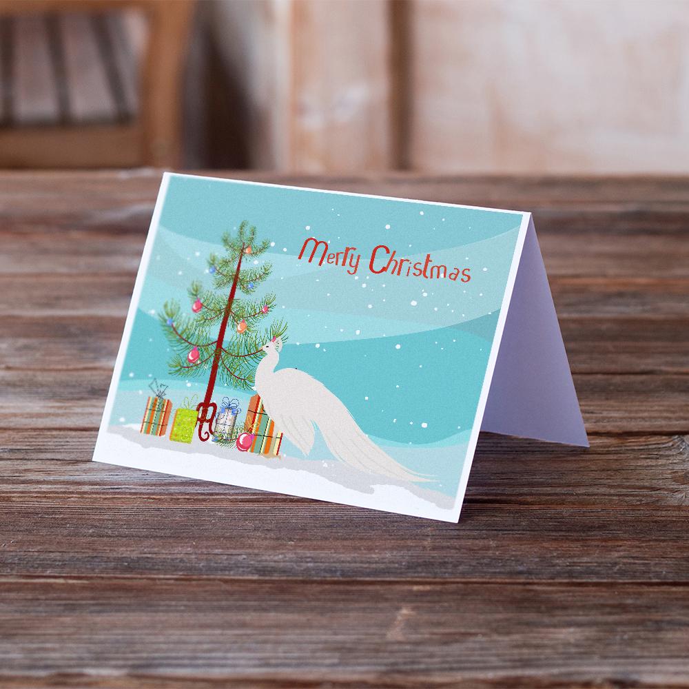 White Peacock Peafowl Christmas Greeting Cards Pack of 8 Blank Cards with Envelopes Whimsical A7 Size 5x7