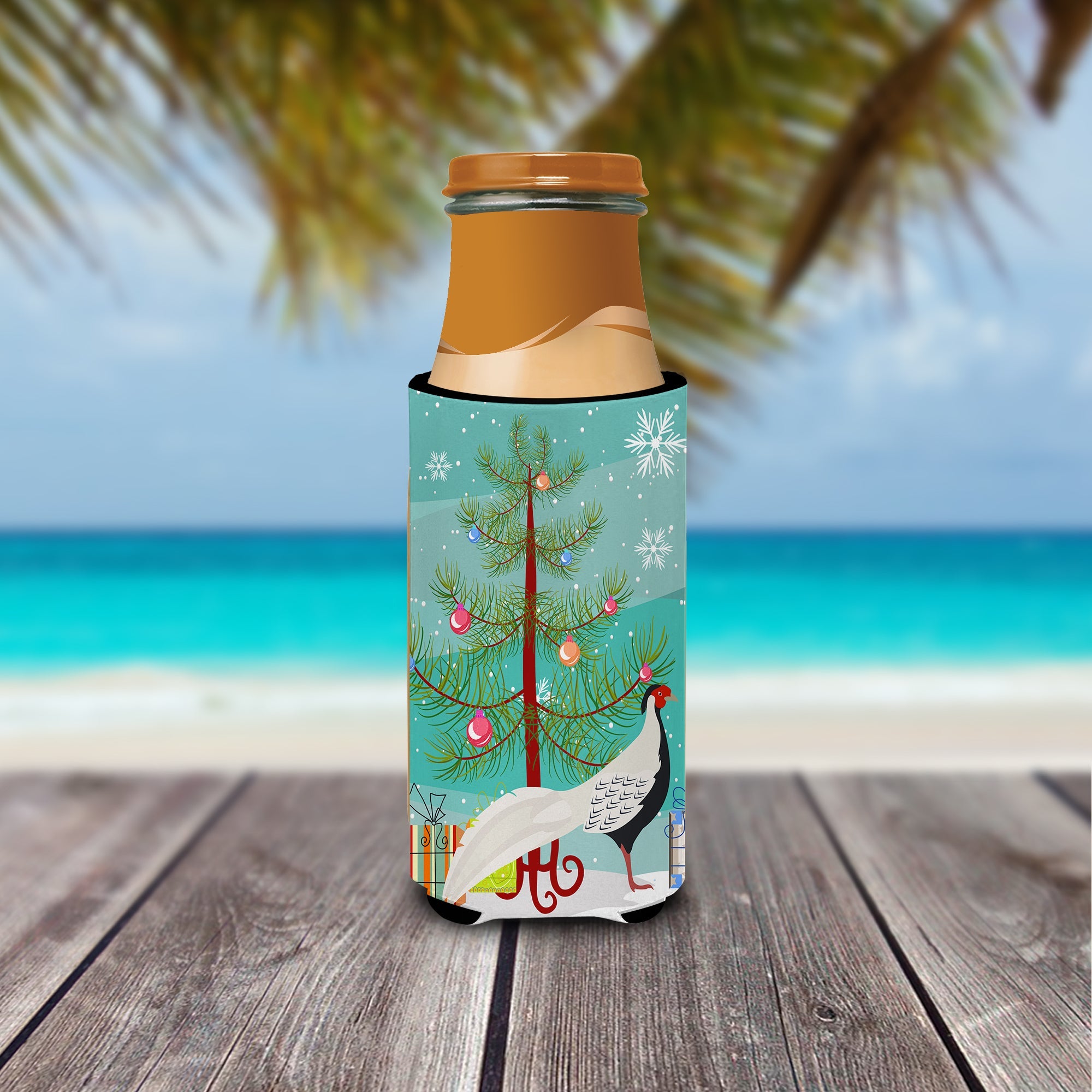 Silver Pheasant Christmas Slim Can Hugger , Insulated Foam Hugger for 12 oz Slim Cans, Beer Bottles & Water Bottles, Printed in USA