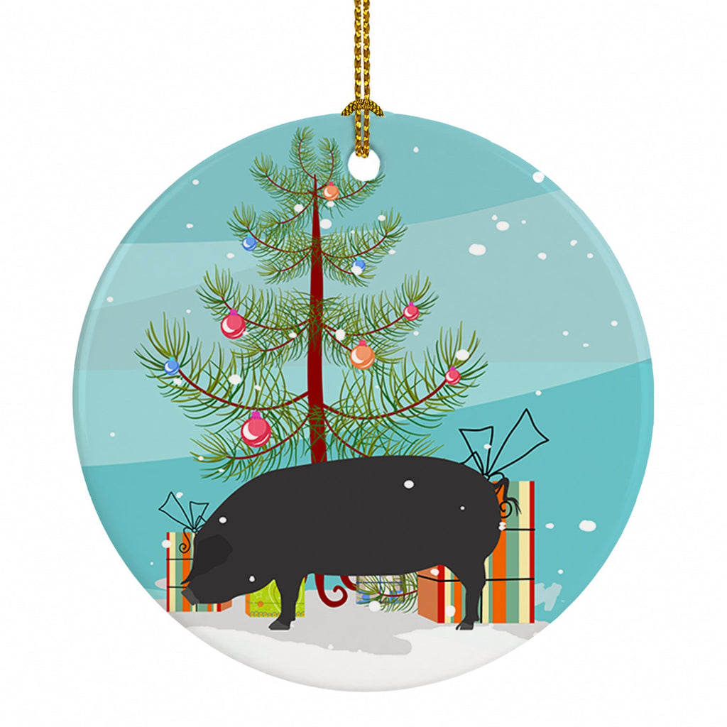 Devon Large Black Pig Christmas Ceramic Ornament Christmas Tree Hanging Decorations for Home Christmas Holiday, Party, Gift, 3 in, Multicolor