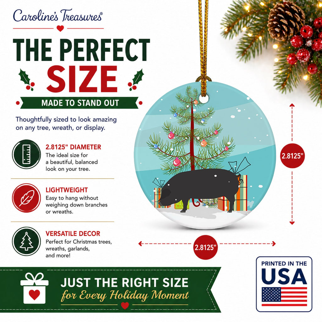 Devon Large Black Pig Christmas Ceramic Ornament Christmas Tree Hanging Decorations for Home Christmas Holiday, Party, Gift, 3 in, Multicolor
