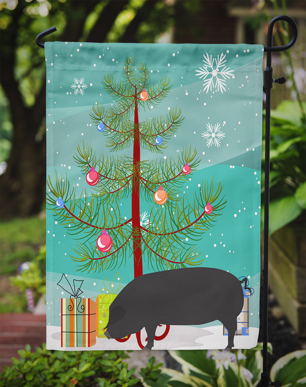 Devon Large Black Pig Christmas Garden Flag Mailbox Decorative Yard Banner Outside Patio Artwork for Flower Beds, Garden Size, Multicolor