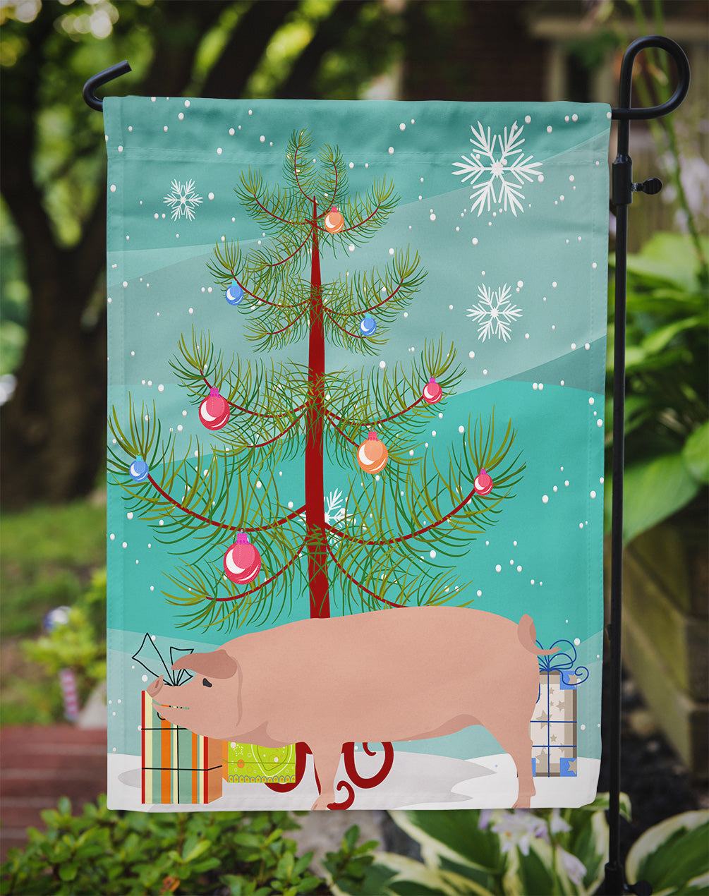 American Landrace Pig Christmas Garden Flag Mailbox Decorative Yard Banner Outside Patio Artwork for Flower Beds, Garden Size, Multicolor