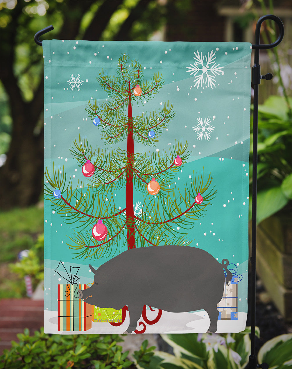 Berkshire Pig Christmas Garden Flag Mailbox Decorative Yard Banner Outside Patio Artwork for Flower Beds, Garden Size, Multicolor