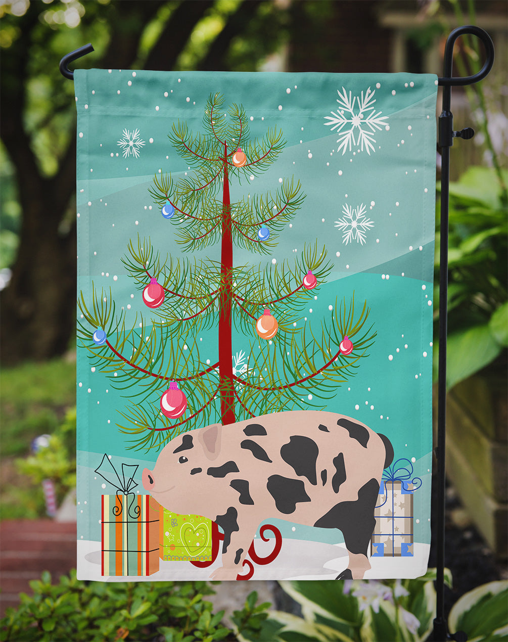 Mini Miniature Pig Christmas Garden Flag Mailbox Decorative Yard Banner Outside Patio Artwork for Flower Beds, Garden Size, Multicolor