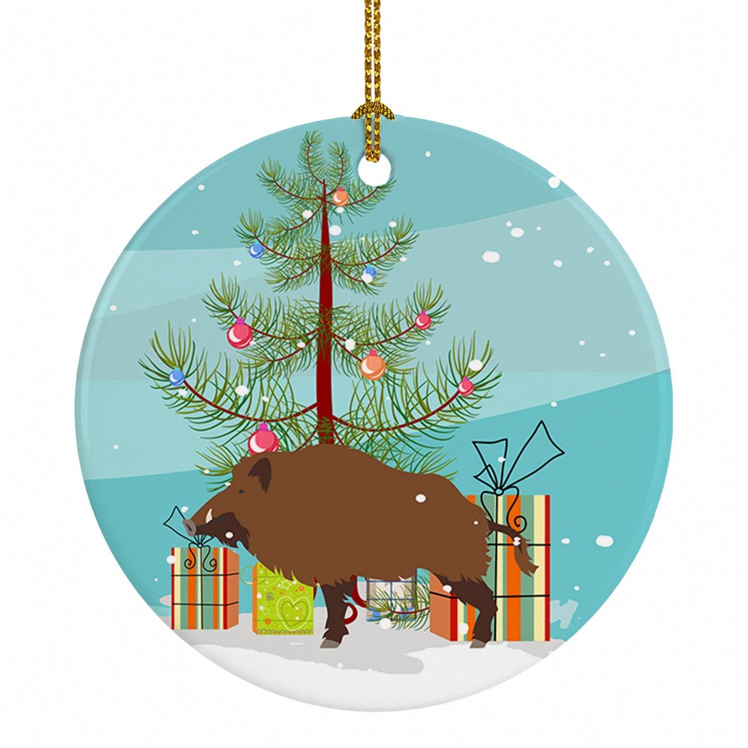 Wild Boar Pig Christmas Ceramic Ornament Christmas Tree Hanging Decorations for Home Christmas Holiday, Party, Gift, 3 in, Multicolor