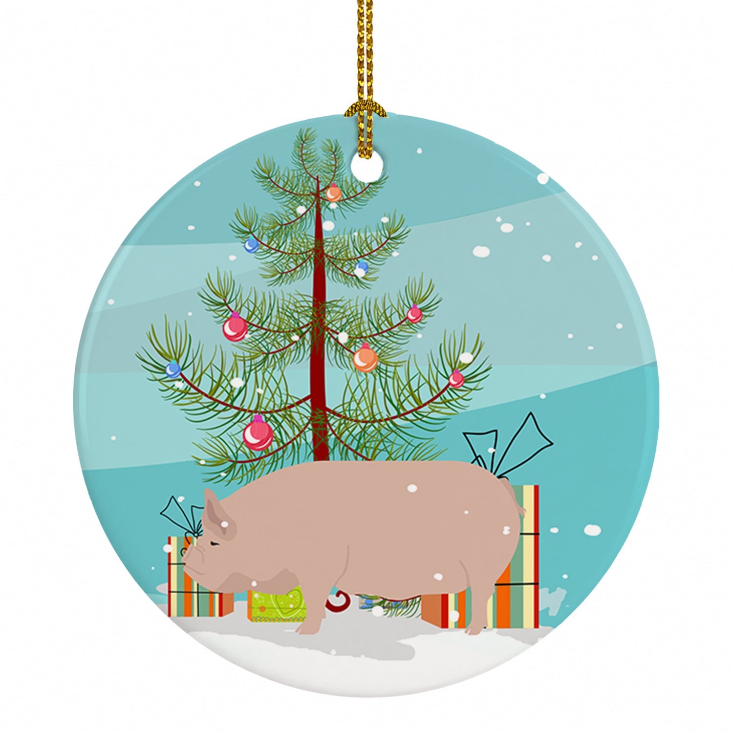 Welsh Pig Christmas Ceramic Ornament Christmas Tree Hanging Decorations for Home Christmas Holiday, Party, Gift, 3 in, Multicolor