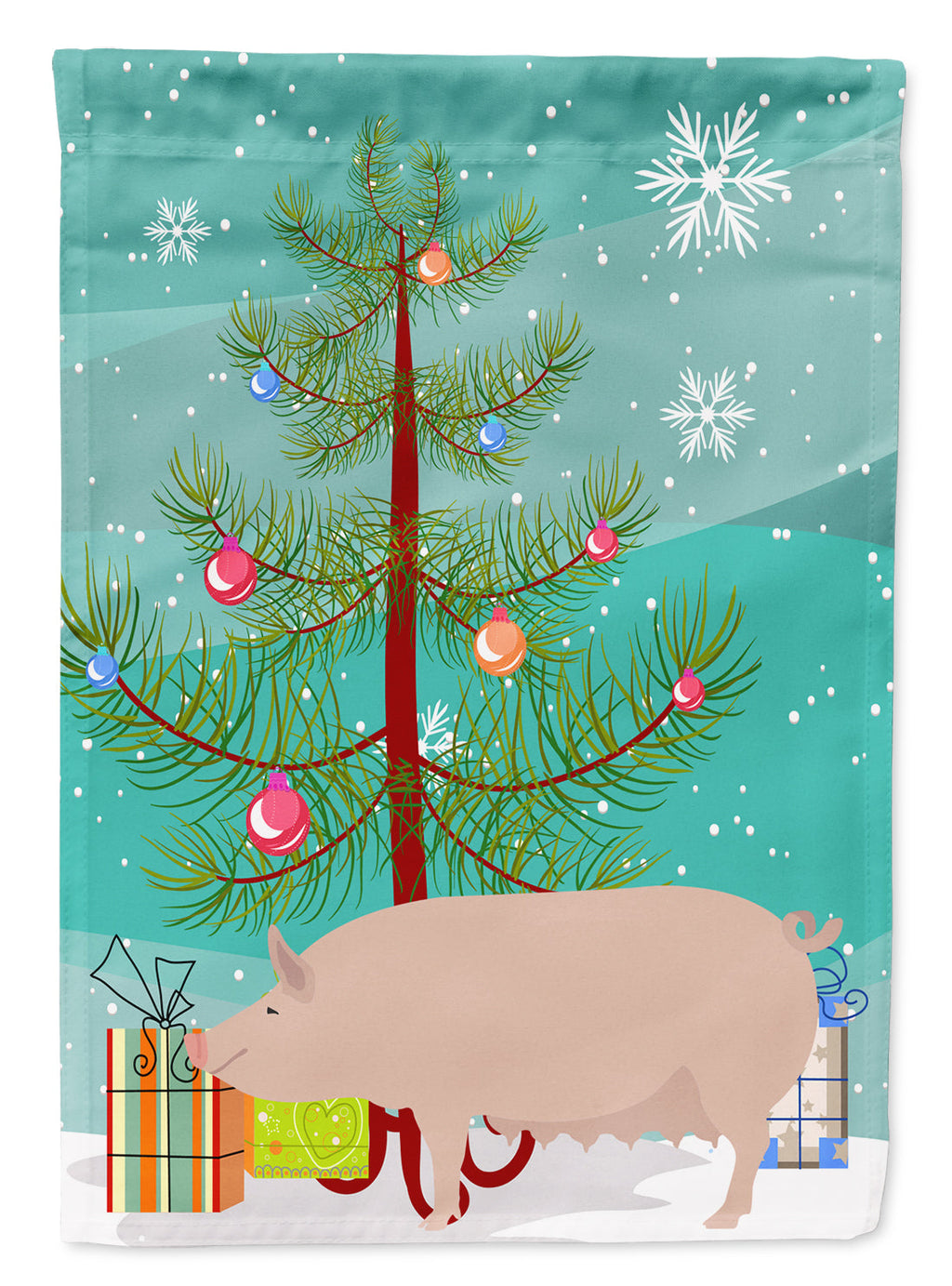 English Large White Pig Christmas Garden Flag Mailbox Decorative Yard Banner Outside Patio Artwork for Flower Beds, Garden Size, Multicolor
