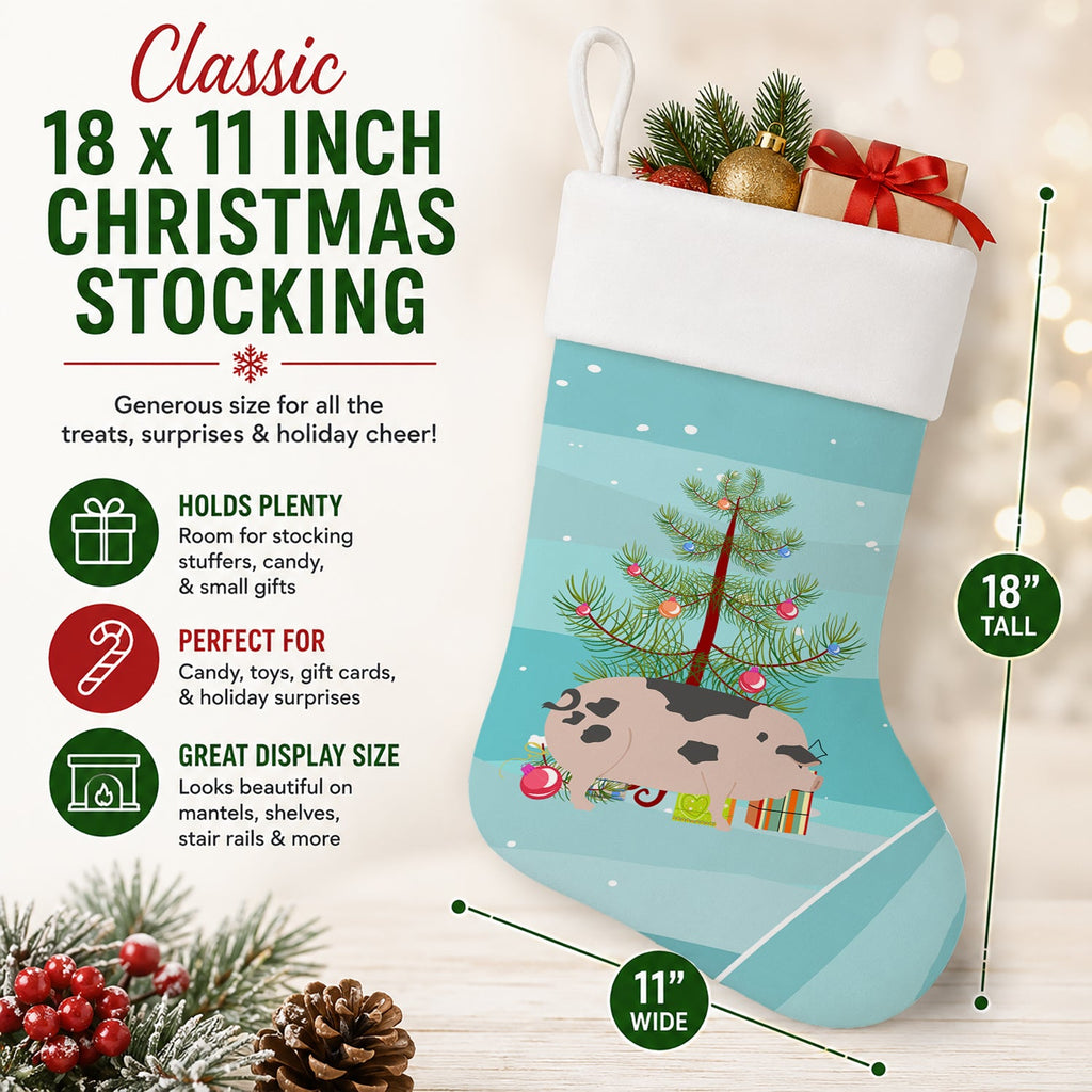 Gloucester Old Spot Pig Christmas Holiday Stocking Double-Sided Print, Polyester Suede,11x18, Made in USA