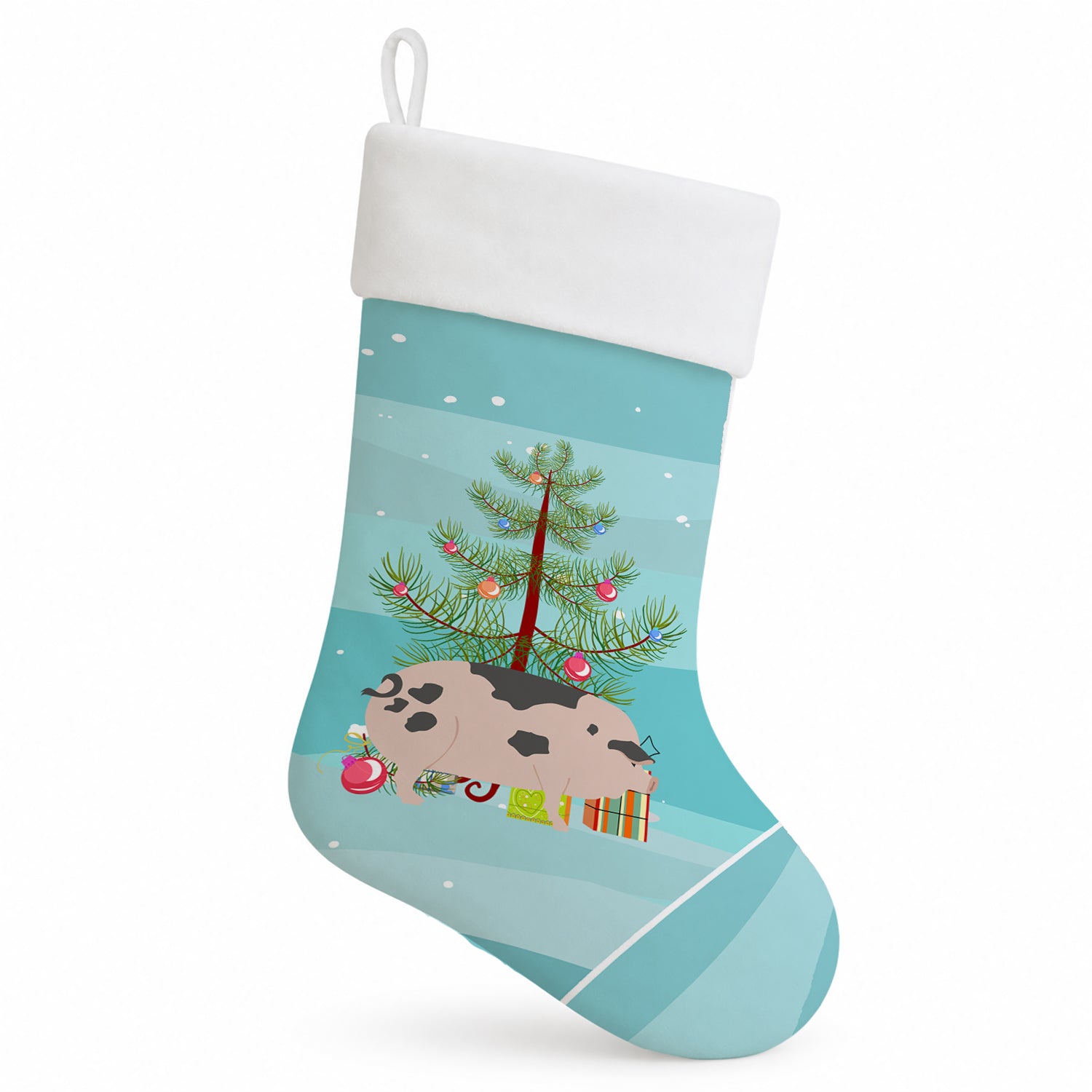 Gloucester Old Spot Pig Christmas Holiday Stocking Double-Sided Print, Polyester Suede,11x18, Made in USA