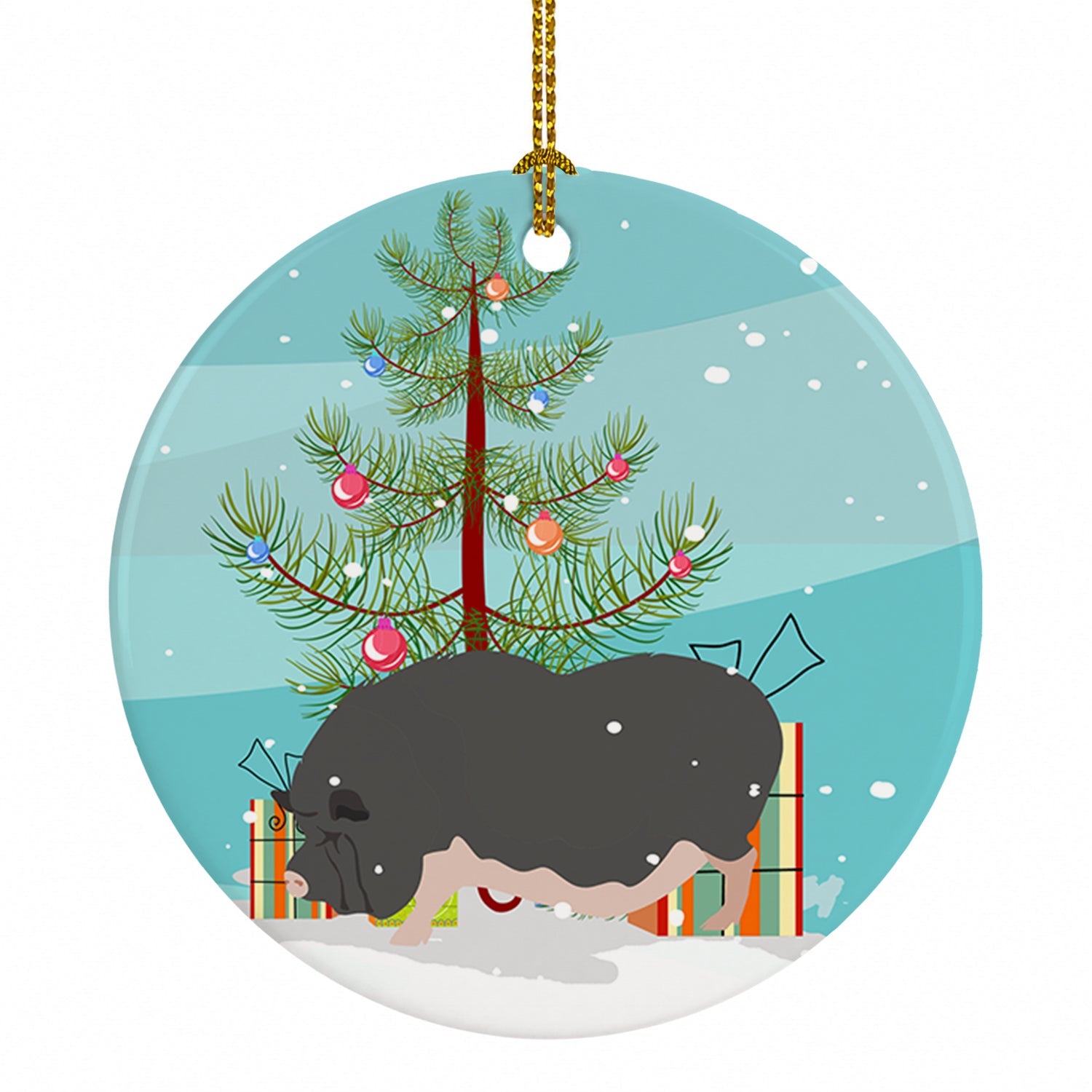 Vietnamese Pot-Bellied Pig Christmas Ceramic Ornament Christmas Tree Hanging Decorations for Home Christmas Holiday, Party, Gift, 3 in, Multicolor