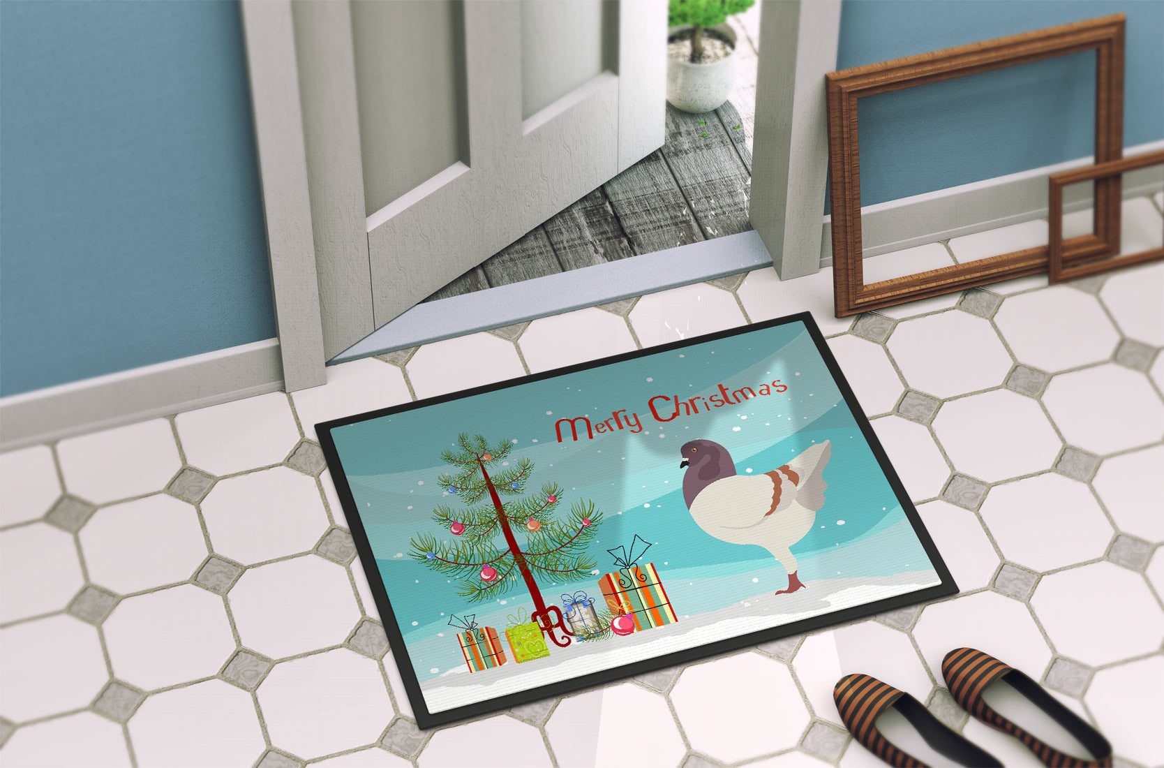 German Modena Pigeon Christmas Doormat Indoor Outdoor 24H X 36W Front Door Mat Rugs for Entryway, Non Slip Washable Low Pile,