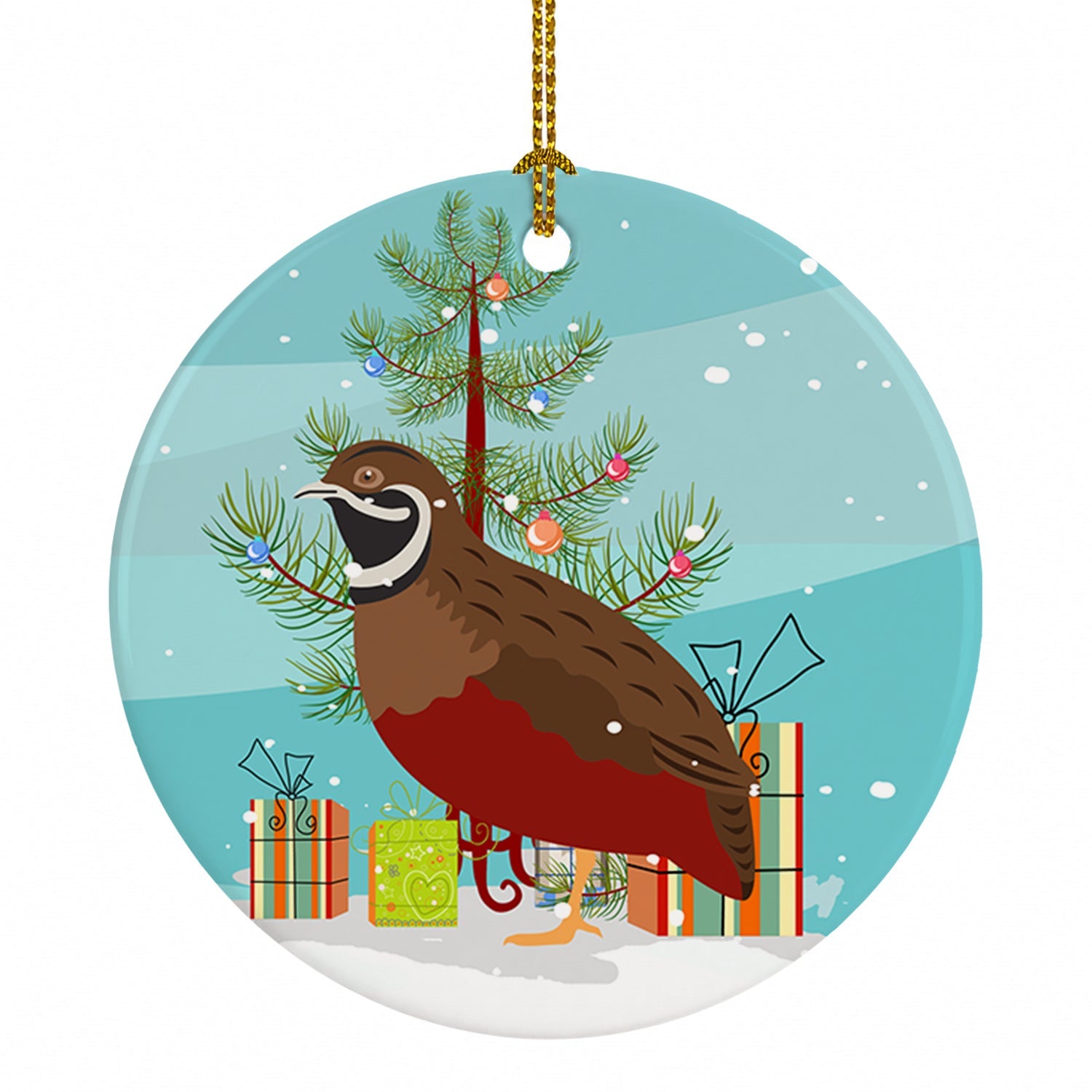 Chinese Painted or King Quail Christmas Ceramic Ornament Christmas Tree Hanging Decorations for Home Christmas Holiday, Party, Gift, 3 in, Multicolor