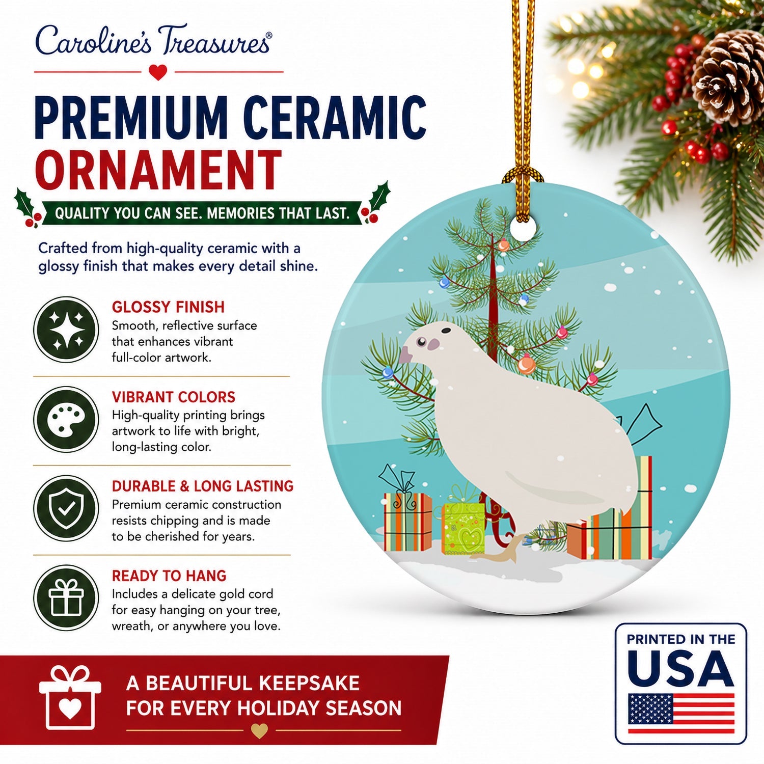 Texas Quail Christmas Ceramic Ornament Christmas Tree Hanging Decorations for Home Christmas Holiday, Party, Gift, 3 in, Multicolor