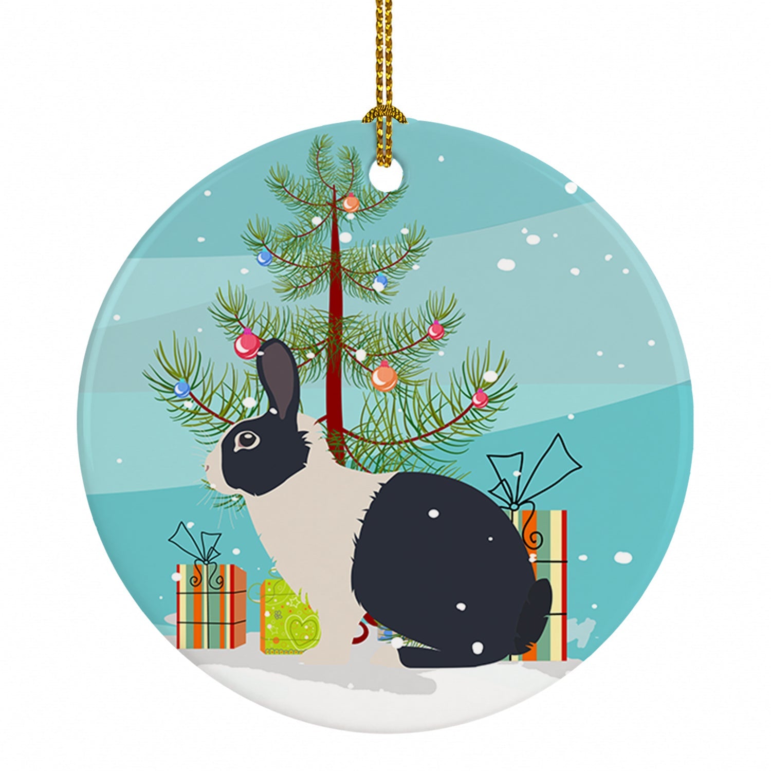 Dutch Rabbit Christmas Ceramic Ornament Christmas Tree Hanging Decorations for Home Christmas Holiday, Party, Gift, 3 in, Multicolor
