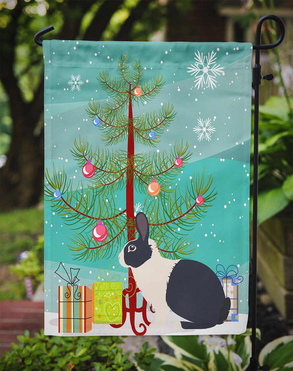 Dutch Rabbit Christmas Garden Flag Mailbox Decorative Yard Banner Outside Patio Artwork for Flower Beds, Garden Size, Multicolor