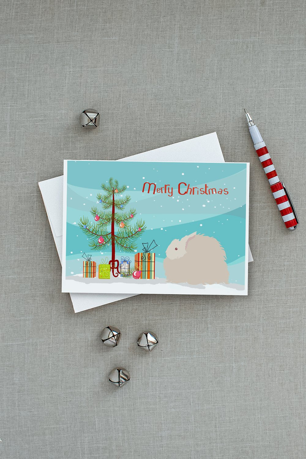 Fluffy Angora Rabbit Christmas Greeting Cards Pack of 8 Blank Cards with Envelopes Whimsical A7 Size 5x7