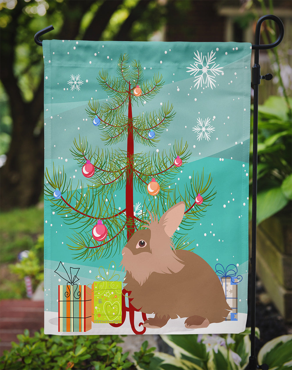 Lionhead Rabbit Christmas Garden Flag Mailbox Decorative Yard Banner Outside Patio Artwork for Flower Beds, Garden Size, Multicolor