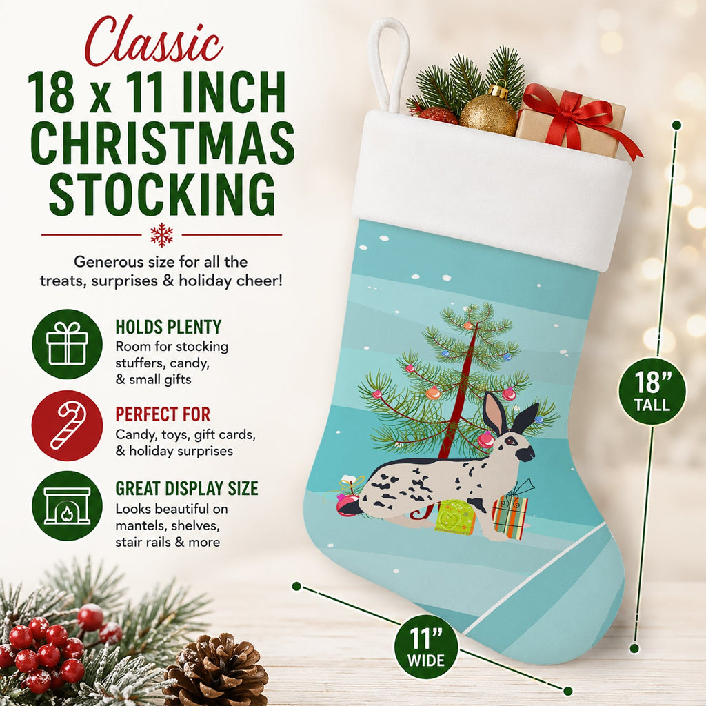 English Spot Rabbit Christmas Holiday Stocking Double-Sided Print, Polyester Suede,11x18, Made in USA
