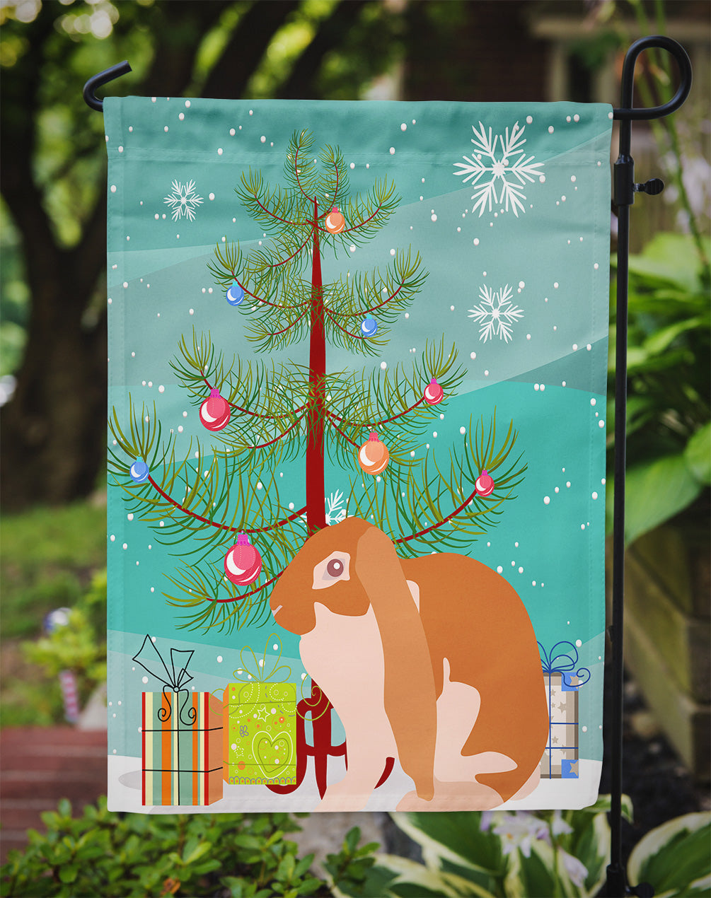 English Lop Rabbit Christmas Garden Flag Mailbox Decorative Yard Banner Outside Patio Artwork for Flower Beds, Garden Size, Multicolor