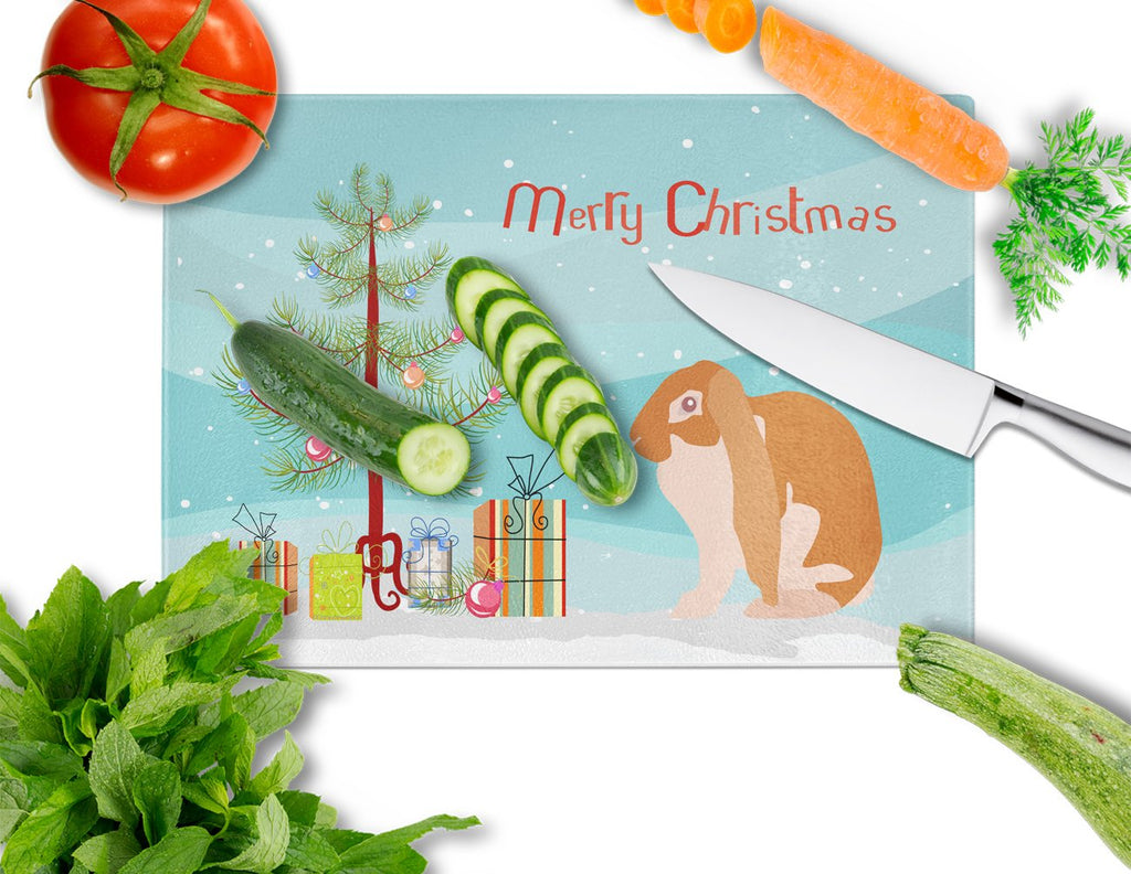English Lop Rabbit Christmas Cutting Board Tempered Glass Kitchen Cutting Surface, Heat Resistant Chopping, Non-Slip Feet, Food Prep & Serving