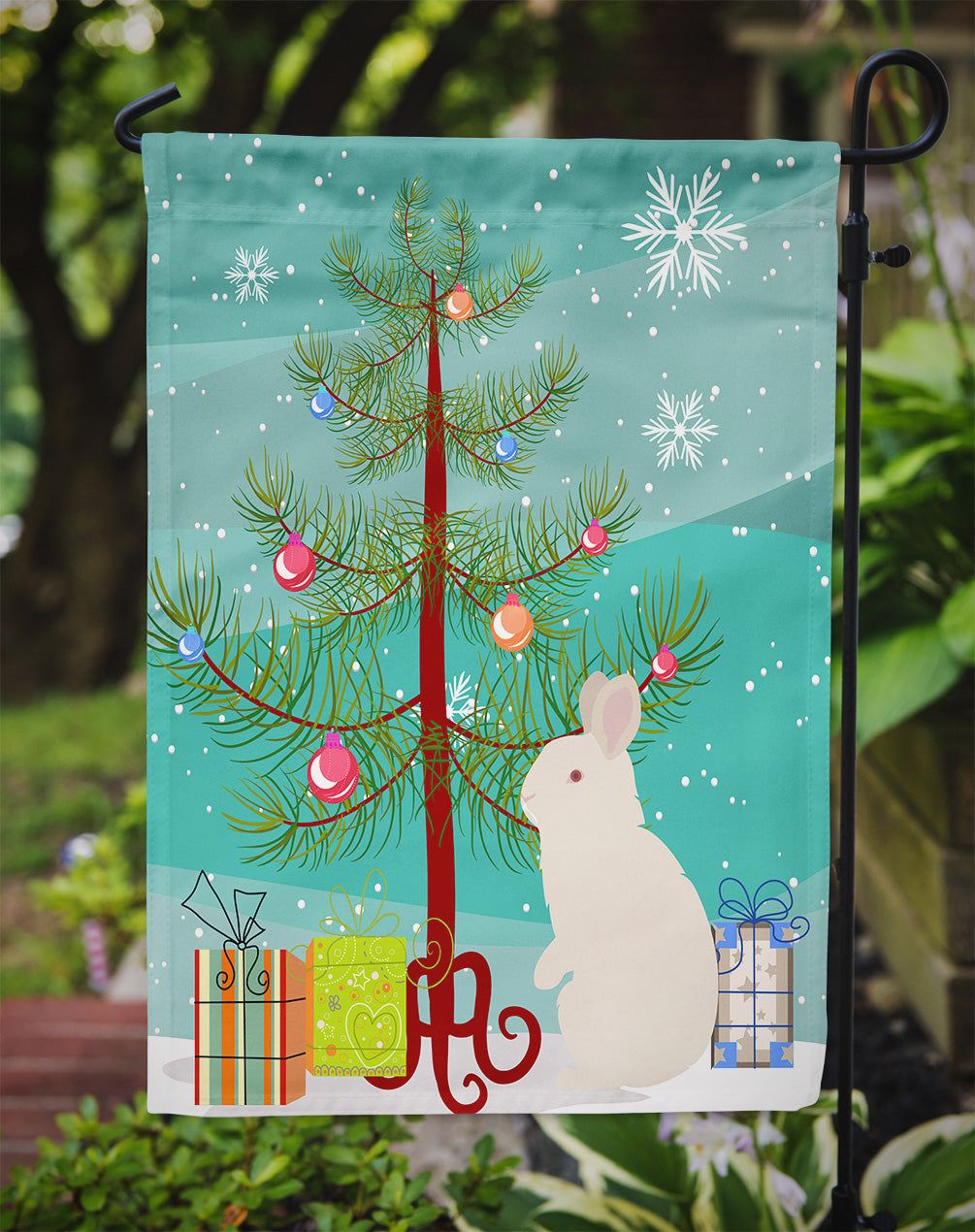 New Zealand White Rabbit Christmas Garden Flag Mailbox Decorative Yard Banner Outside Patio Artwork for Flower Beds, Garden Size, Multicolor