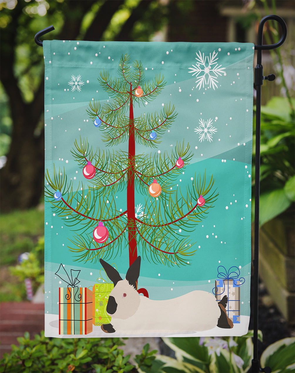 California White Rabbit Christmas Garden Flag Mailbox Decorative Yard Banner Outside Patio Artwork for Flower Beds, Garden Size, Multicolor