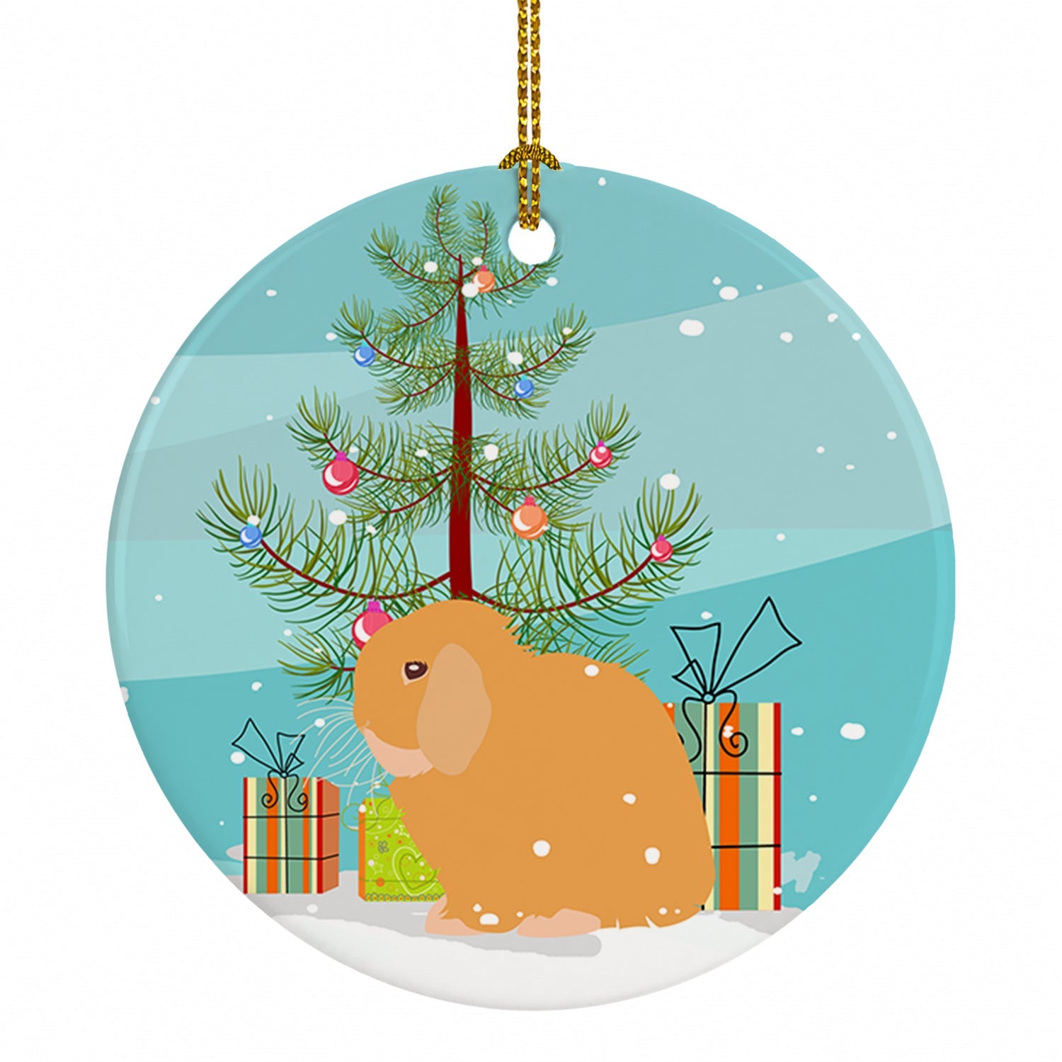 Holland Lop Rabbit Christmas Ceramic Ornament Christmas Tree Hanging Decorations for Home Christmas Holiday, Party, Gift, 3 in, Multicolor