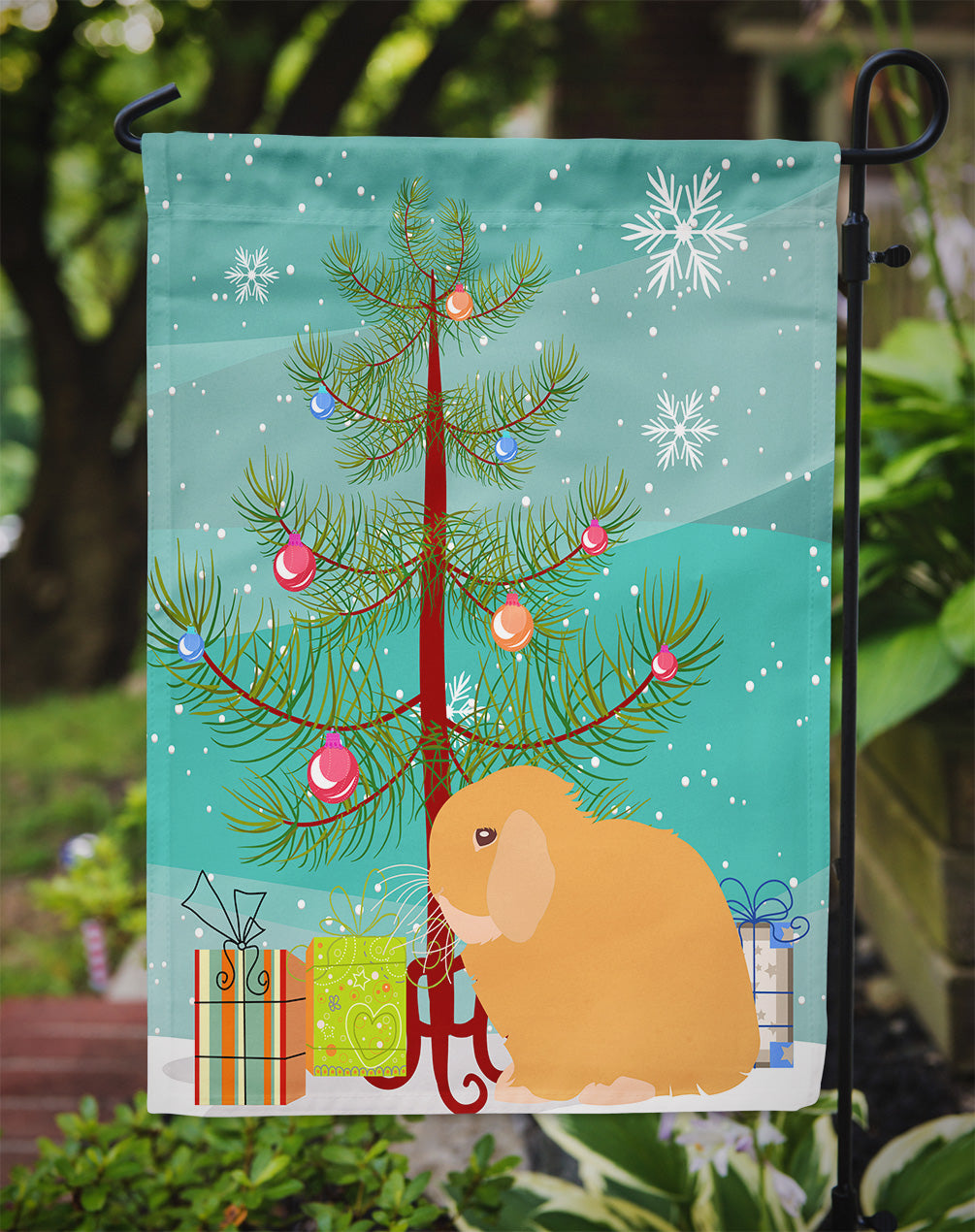 Holland Lop Rabbit Christmas Garden Flag Mailbox Decorative Yard Banner Outside Patio Artwork for Flower Beds, Garden Size, Multicolor