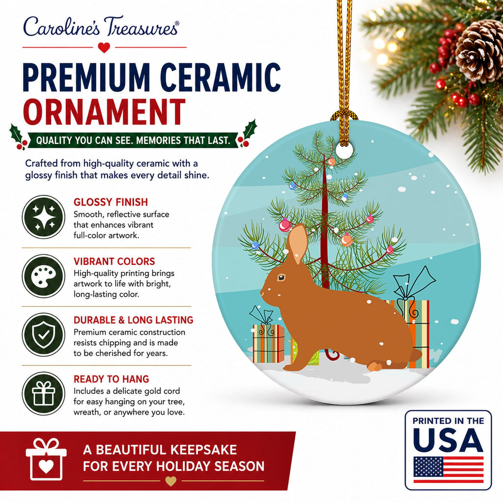 Rex Rabbit Christmas Ceramic Ornament Christmas Tree Hanging Decorations for Home Christmas Holiday, Party, Gift, 3 in, Multicolor