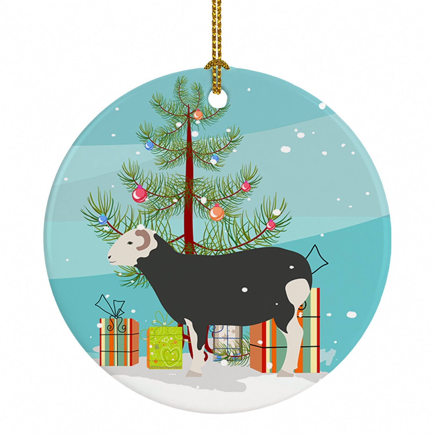Herwick Sheep Christmas Ceramic Ornament Christmas Tree Hanging Decorations for Home Christmas Holiday, Party, Gift, 3 in, Multicolor