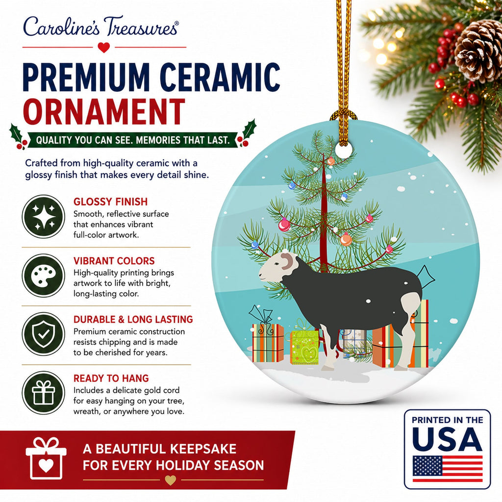 Herwick Sheep Christmas Ceramic Ornament Christmas Tree Hanging Decorations for Home Christmas Holiday, Party, Gift, 3 in, Multicolor